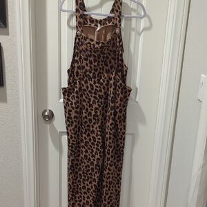 NWT HALARA Leopard Print Wide Leg Overalls